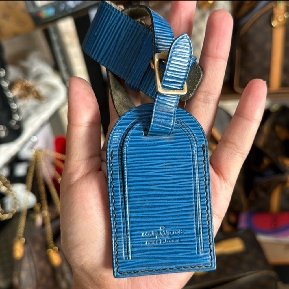 ❌SOLD❌ Louis Vuitton Blue Luggage Tag, Belt with Lock and Key